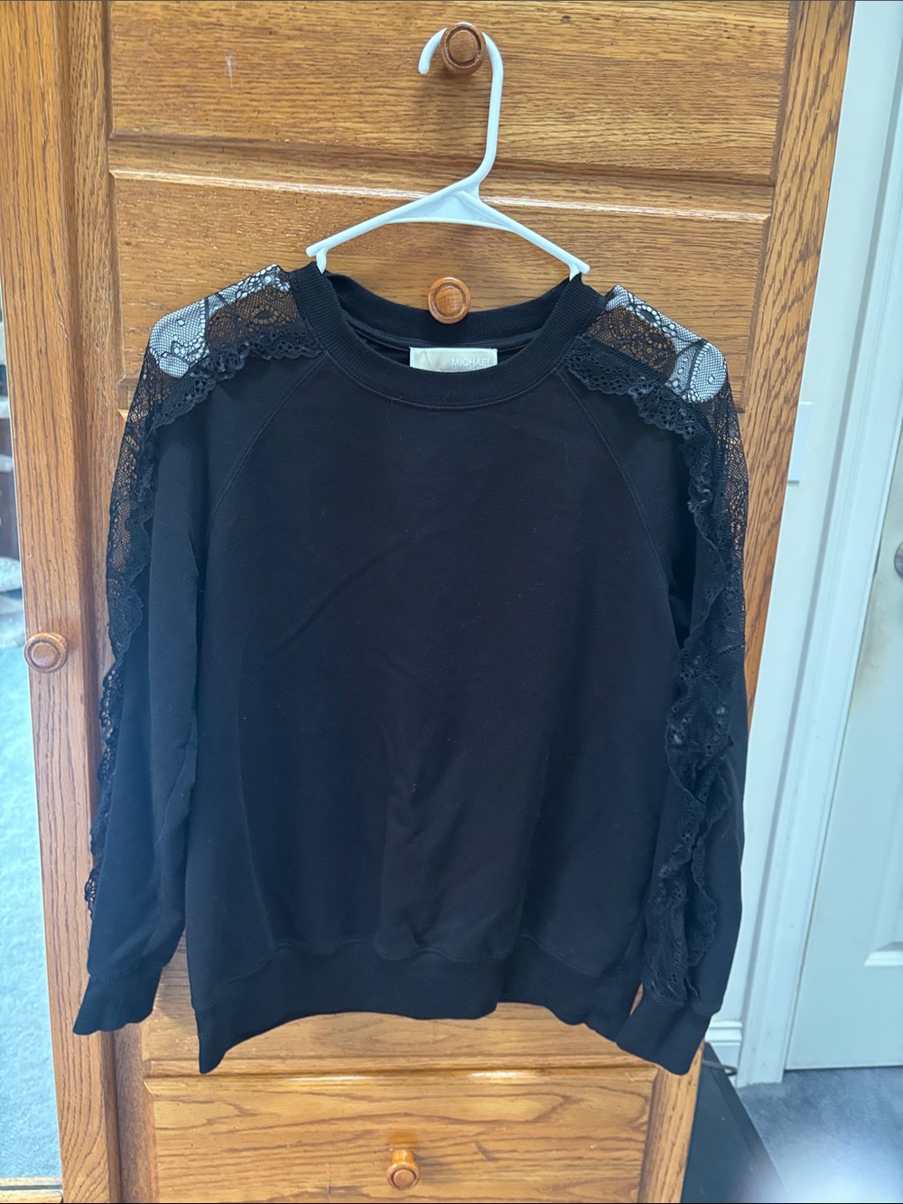 Michael Kors Black Lace-Trim Raglan Pullover